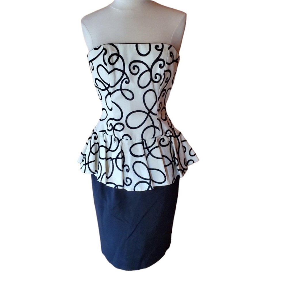 NWOT 1980sA.J. Bari Black & Ivory Strapless Peplum